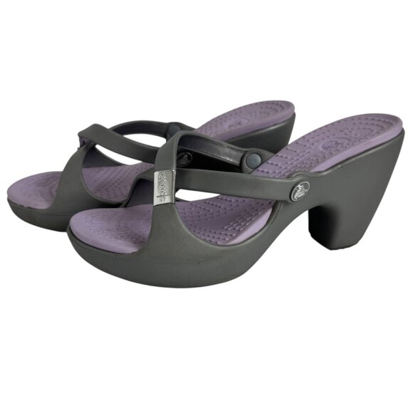 CROCS Shoes - Crocs Cyprus Wedge Heel Shoe Womens 9 Gray Lavender Sandals Comfort Slip On